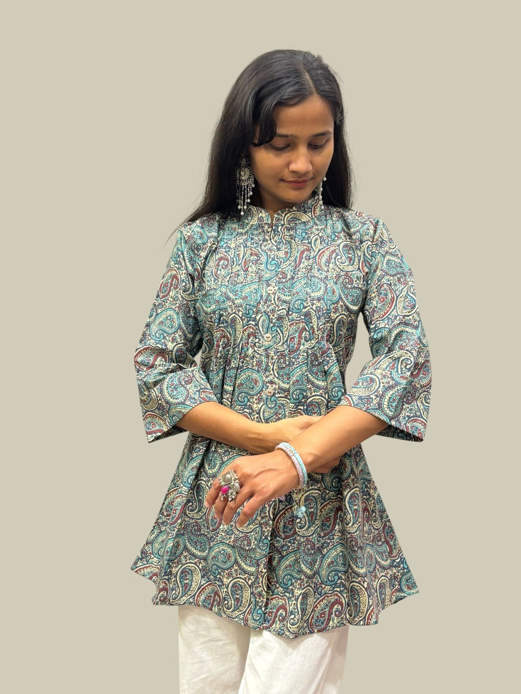 Women's Printed Cotton Peplum Top