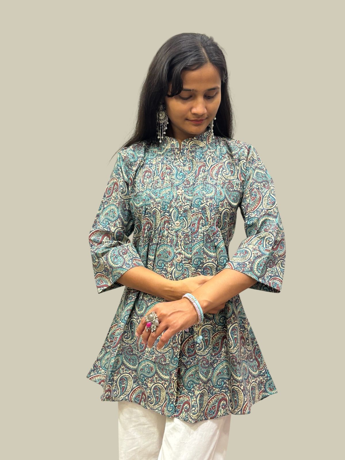 Women's Printed Cotton Peplum Top