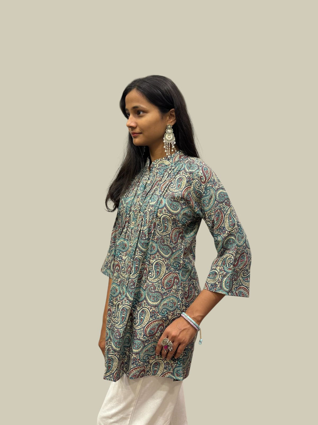 Women's Printed Cotton Peplum Top